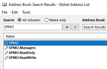 Screenshot of global address list, select SPMO